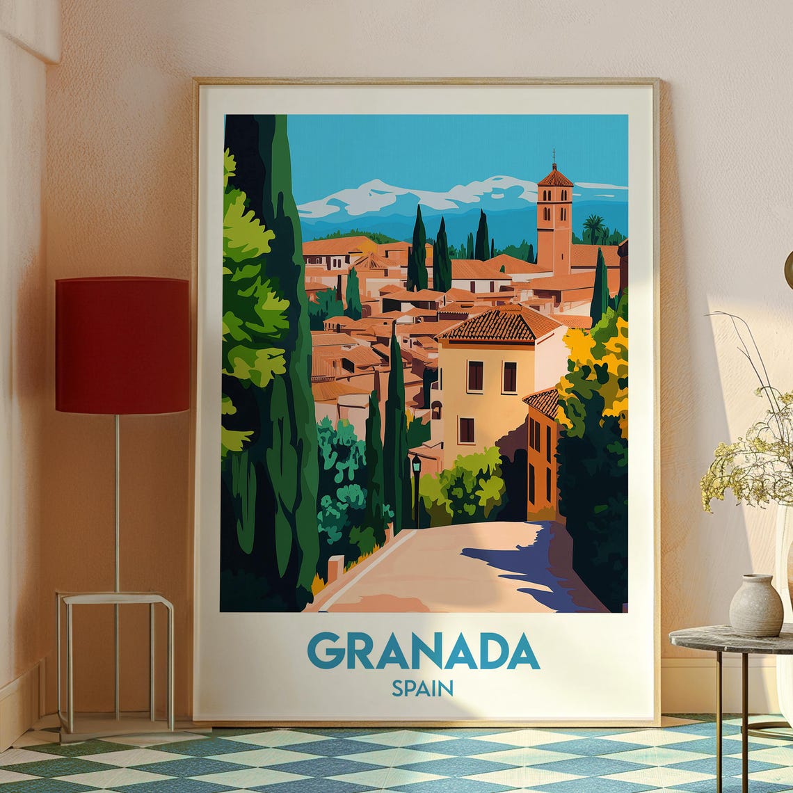 Granada Spain Old Town Rooftops Sierra Nevada Mountain View Poster - Image 2