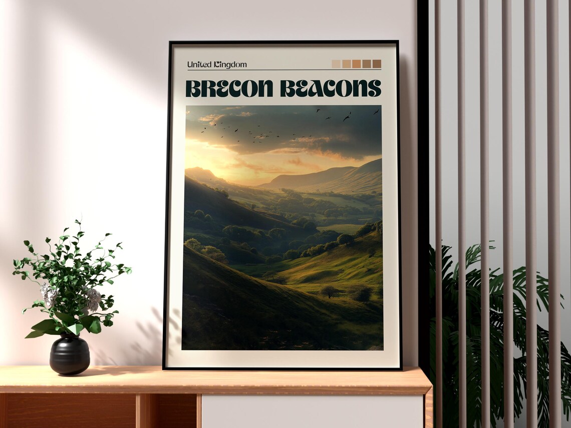Brecon Beacons Wales Sunset Valley Photo Style Travel Art Poster
