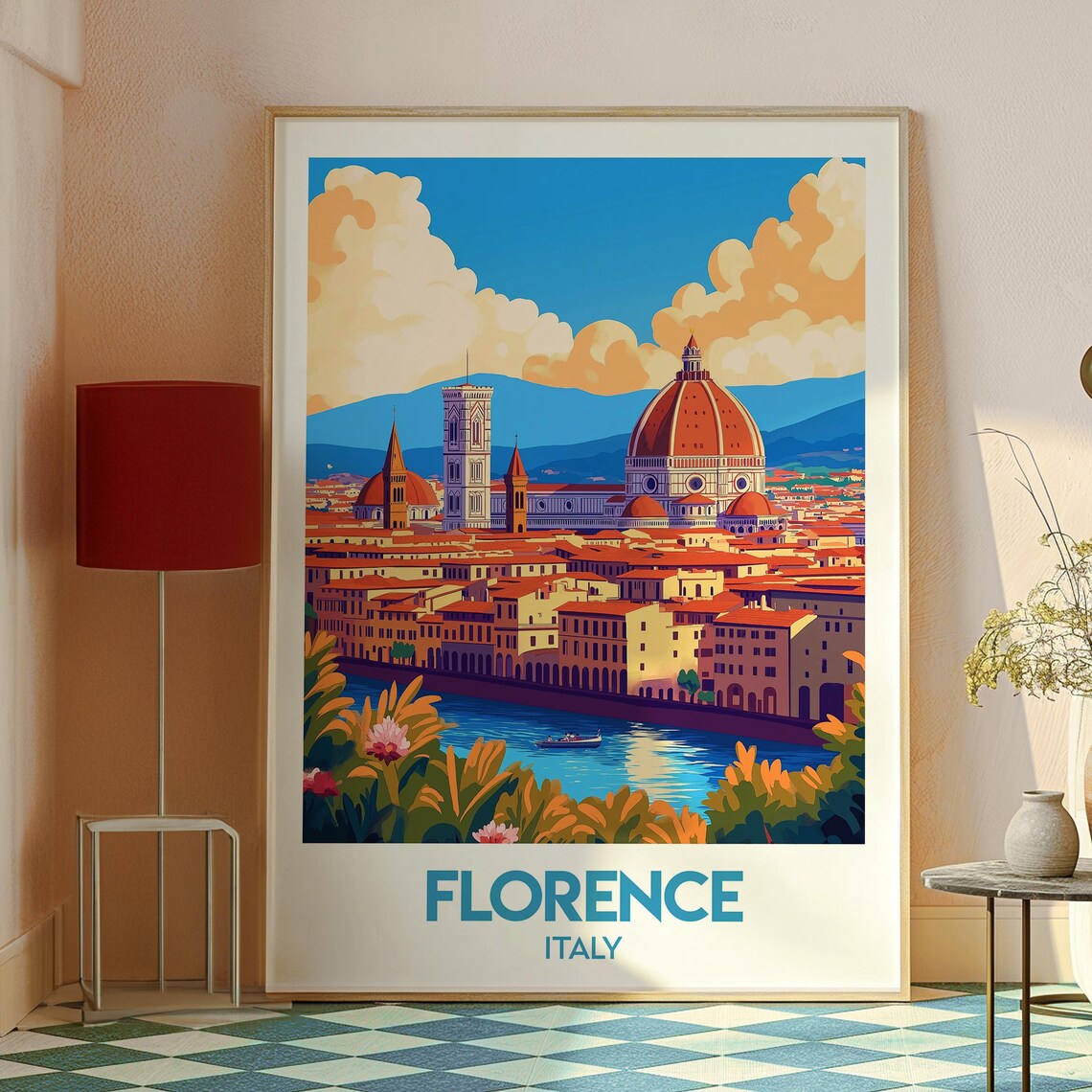 Florence Italy Red Dome Skyline Sunset Evening Cityscape Poster - Image 2