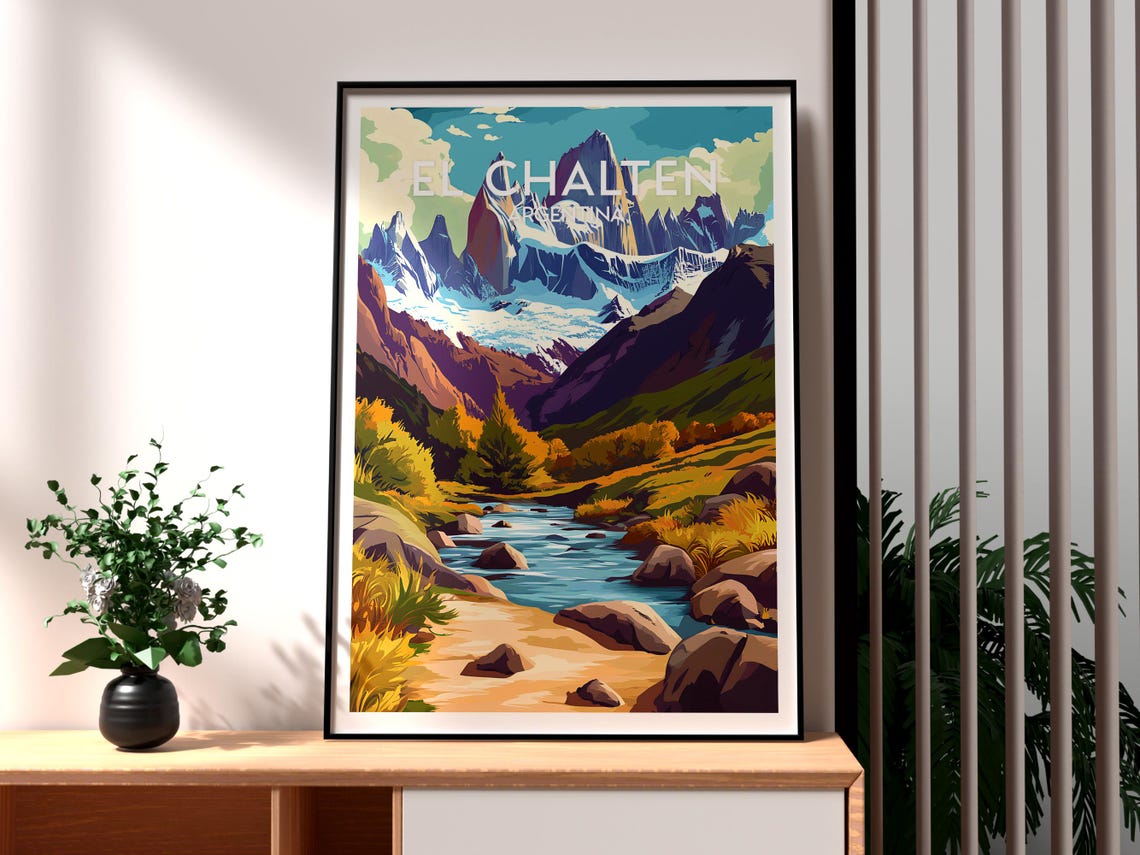 El Chalten Travel Print Argentina Wall Art Mountains Poster Gift For Traveller