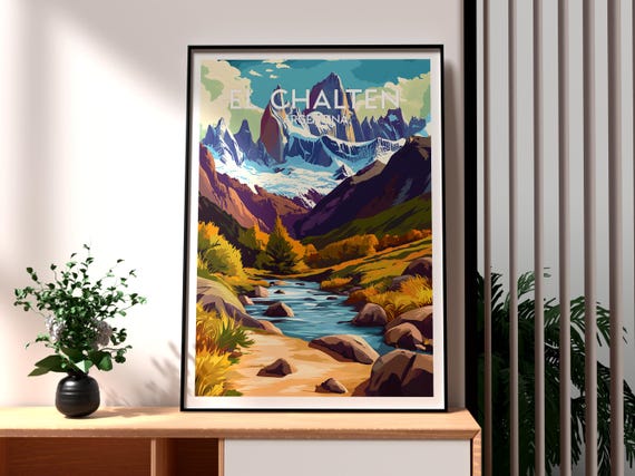 El Chalten Travel Print Argentina Wall Art Mountains Poster Gift For Traveller
