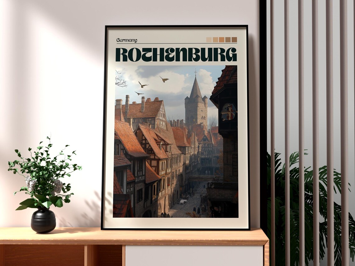 Rothenburg Germany Medieval Old Town Timber Retro Travel Poster