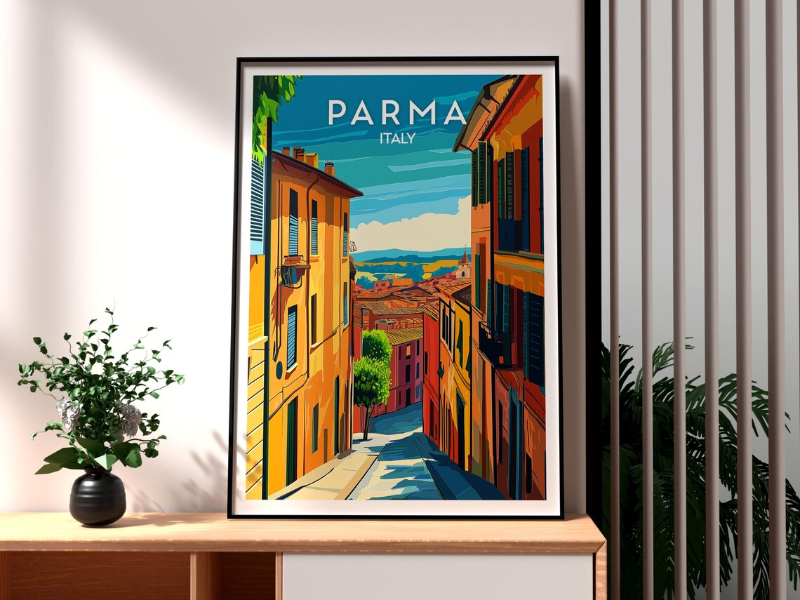 Parma Italy Old Town Terracotta Facades Sunlit Street Scene Poster