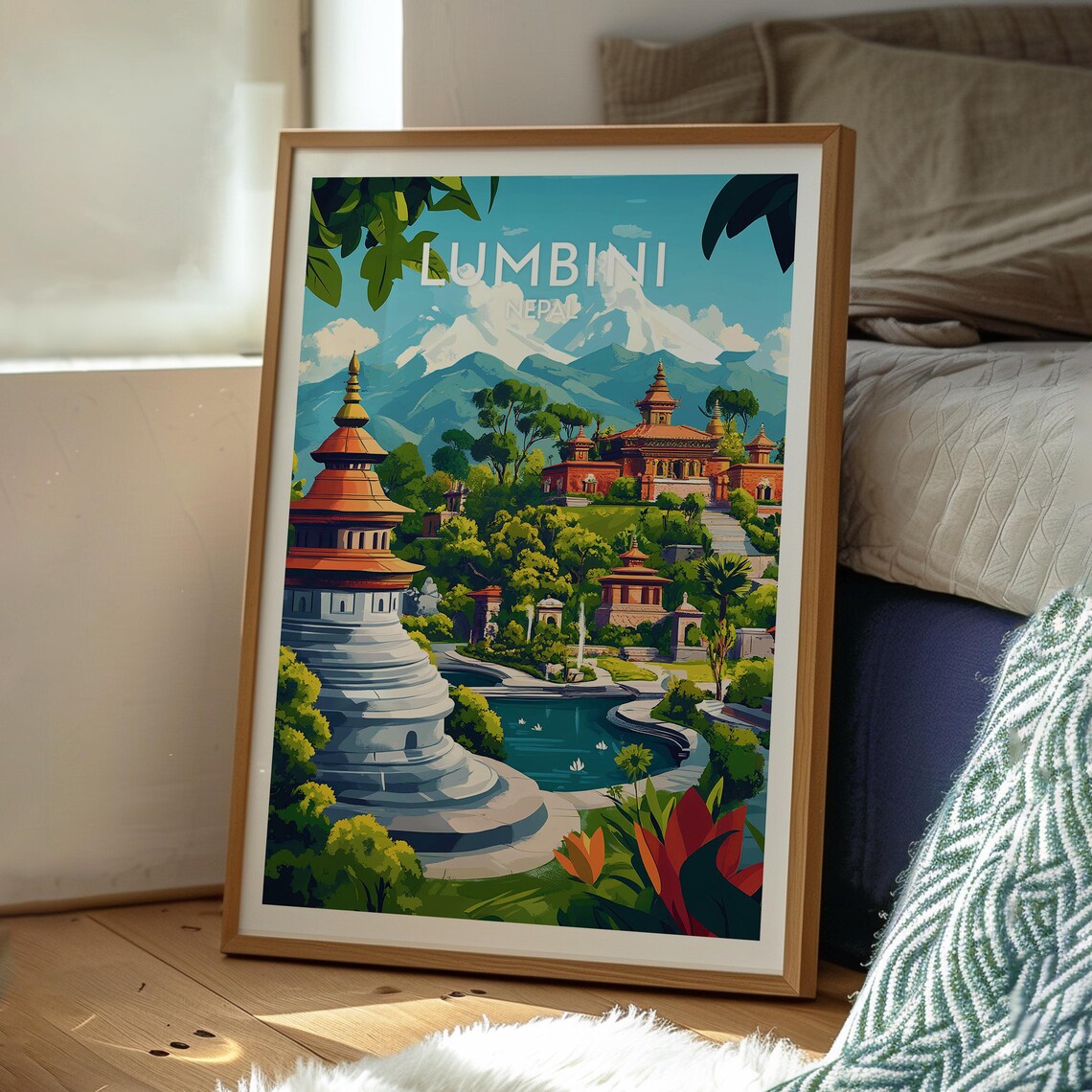 Lumbini Nepal Buddhist Stupa Temples Sacred Garden Travel Poster - Image 3