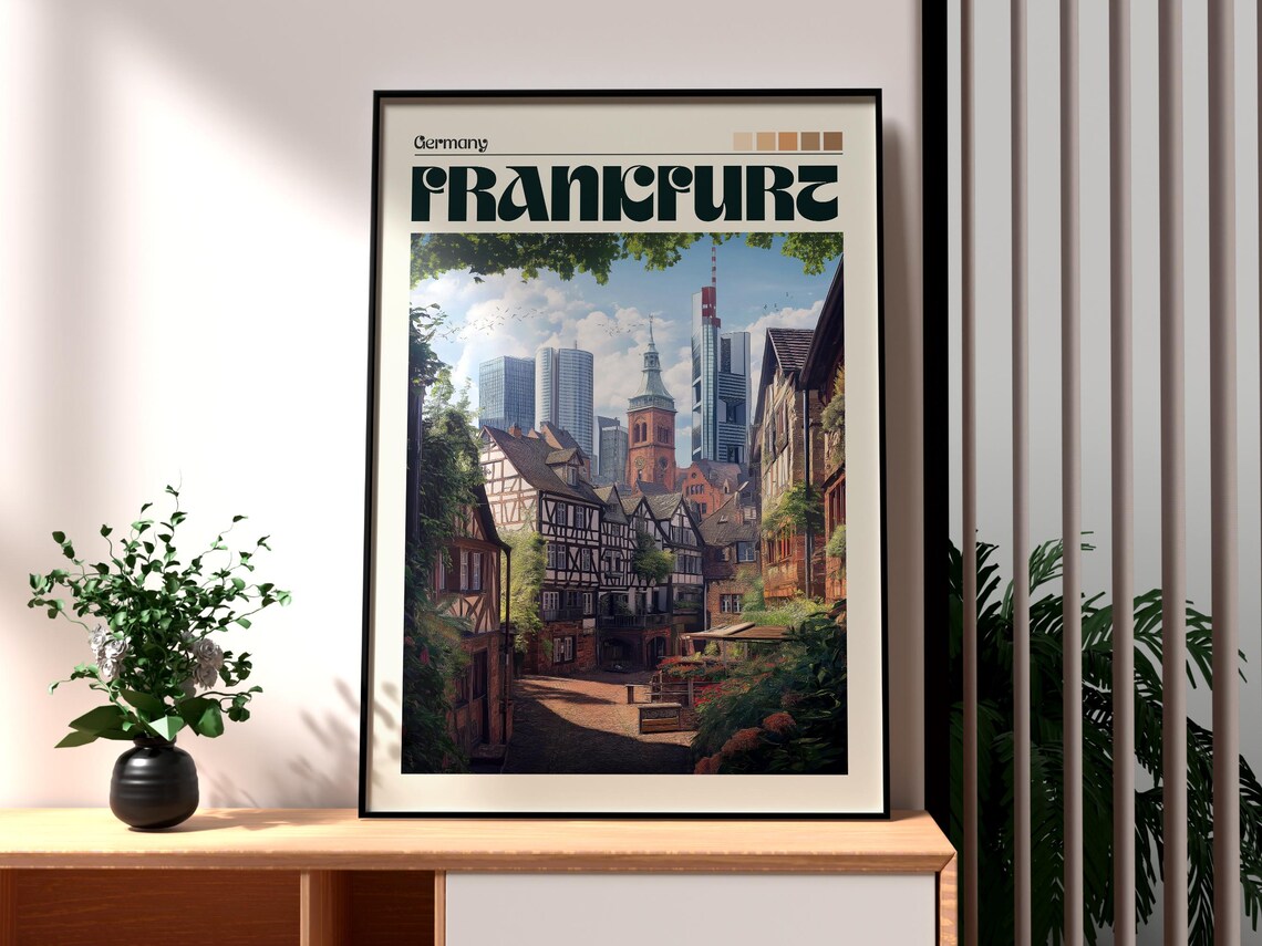 Frankfurt Germany Old Town Timber Houses Skyline Travel Poster