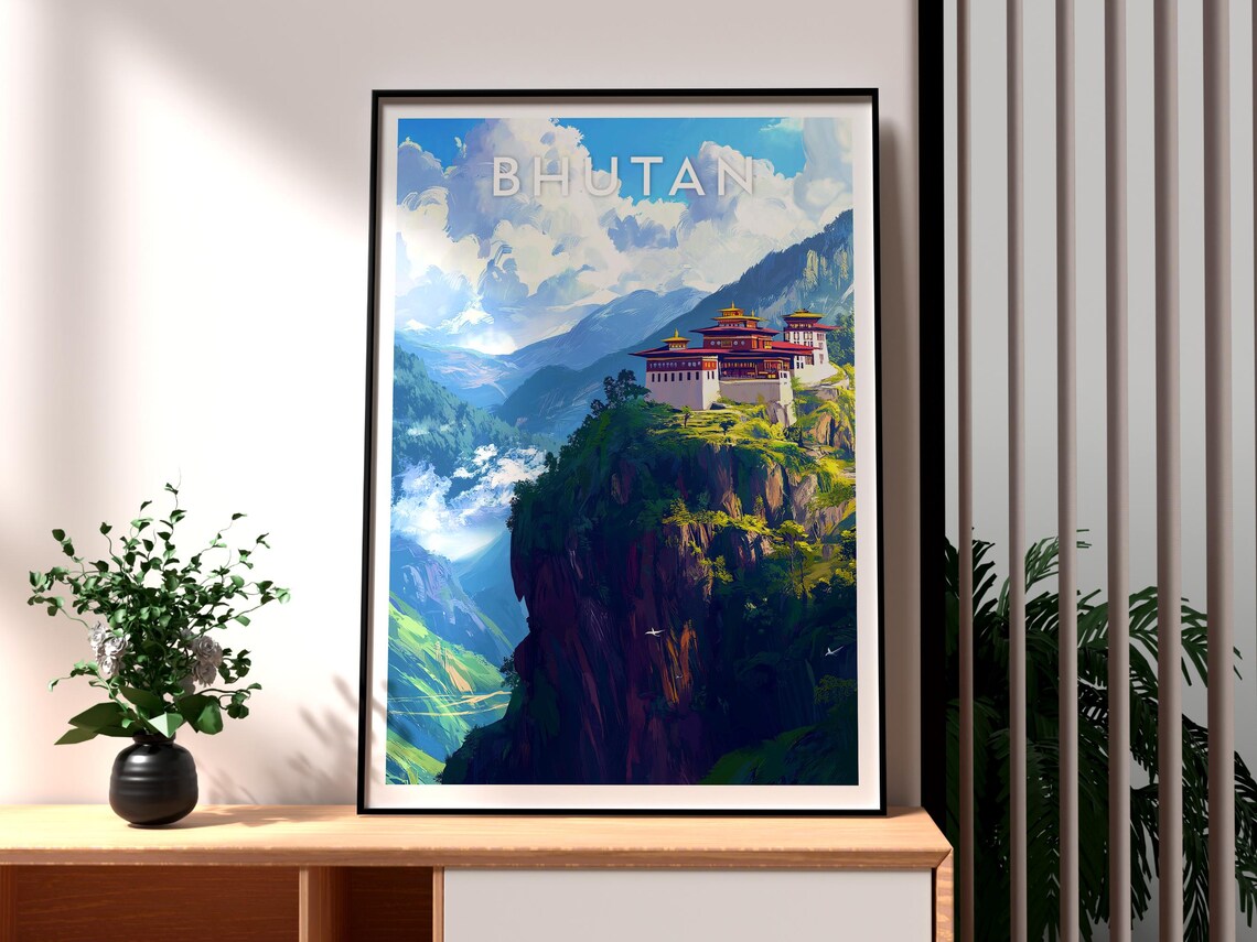 Bhutan Himalaya Cliffside Monastery Mountain Valley View Poster - Image 3