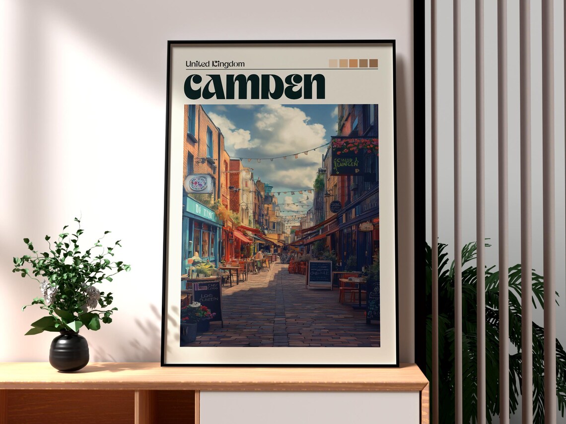 Camden London Market Street Cobblestone Vintage Travel Poster