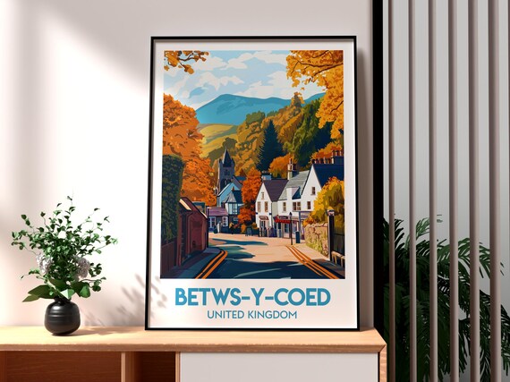 Betws Y Coed Wales Autumn Village Mountain Street Travel Poster