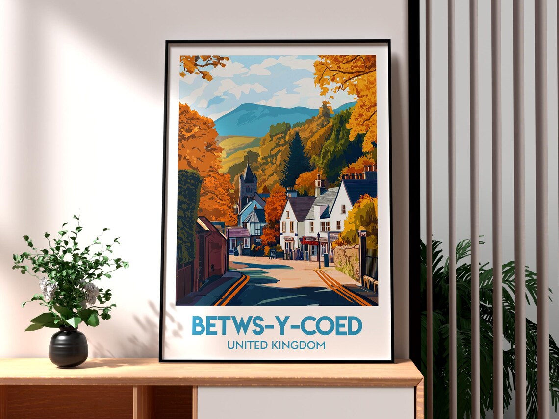 Betws Y Coed Wales Autumn Village Mountain Street Travel Poster
