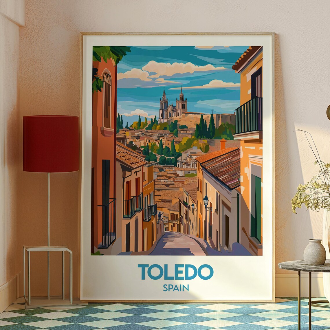 Toledo Spain Historic Old Town Cathedral Hill View Travel Poster - Image 2