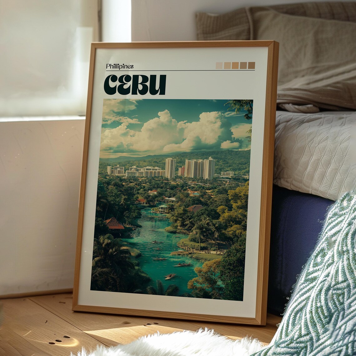 Cebu Philippines City Skyline Tropical Lagoon Island Travel Poster - Image 3