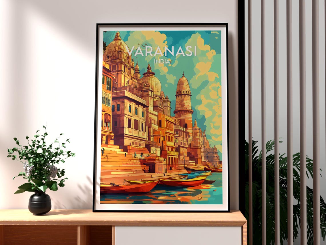 Varanasi India Ganges River Ghats Temples Boats Holy View Poster