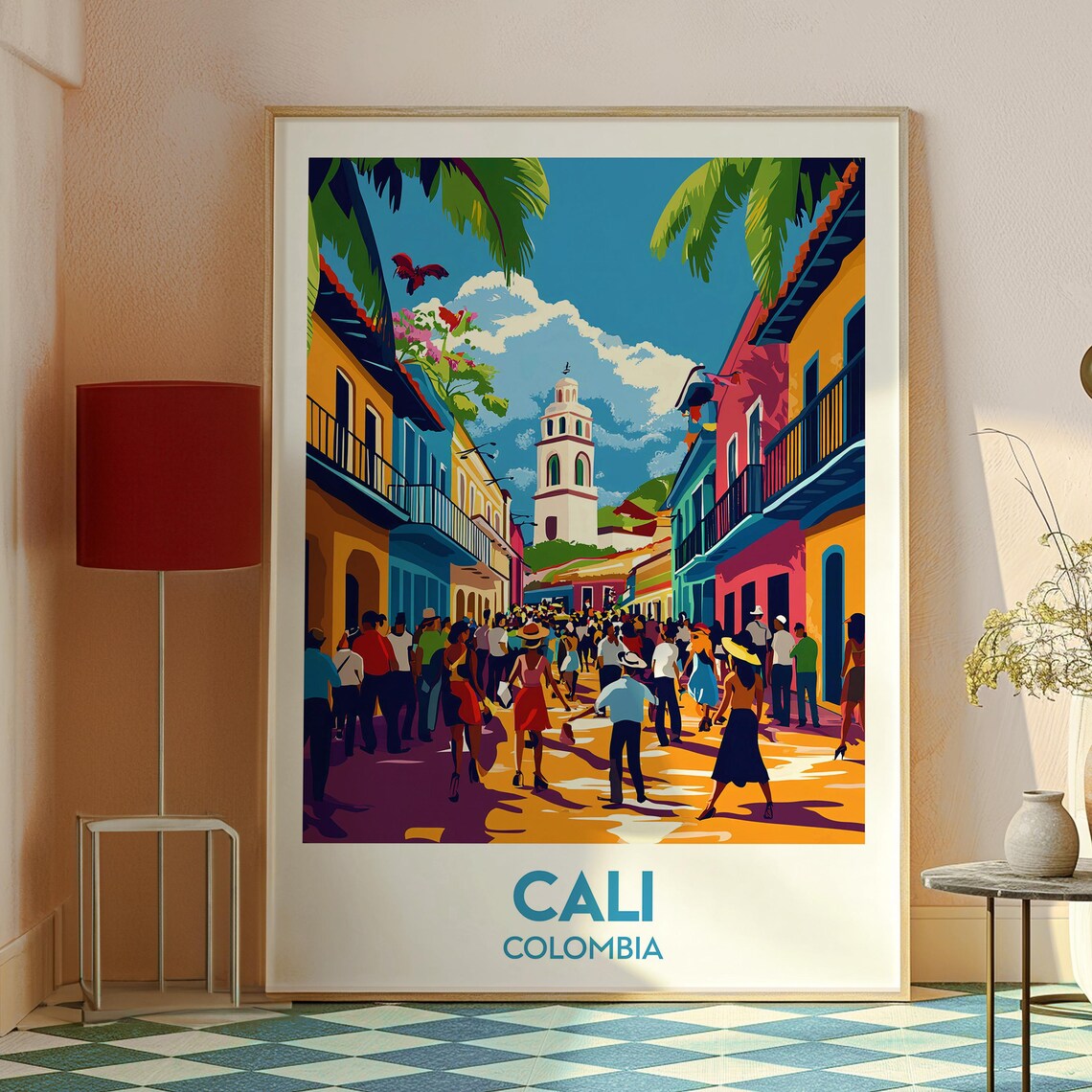 Cali Colombia Colonial Street Festival Crowd Colorful Travel Poster - Image 2