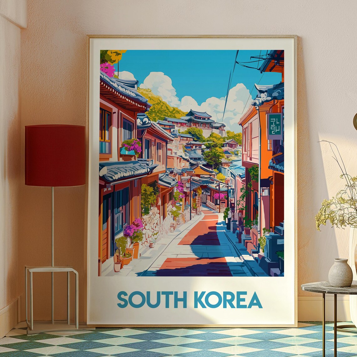 South Korea Traditional Hanok Alley Retro Vintage Travel Poster - Image 2