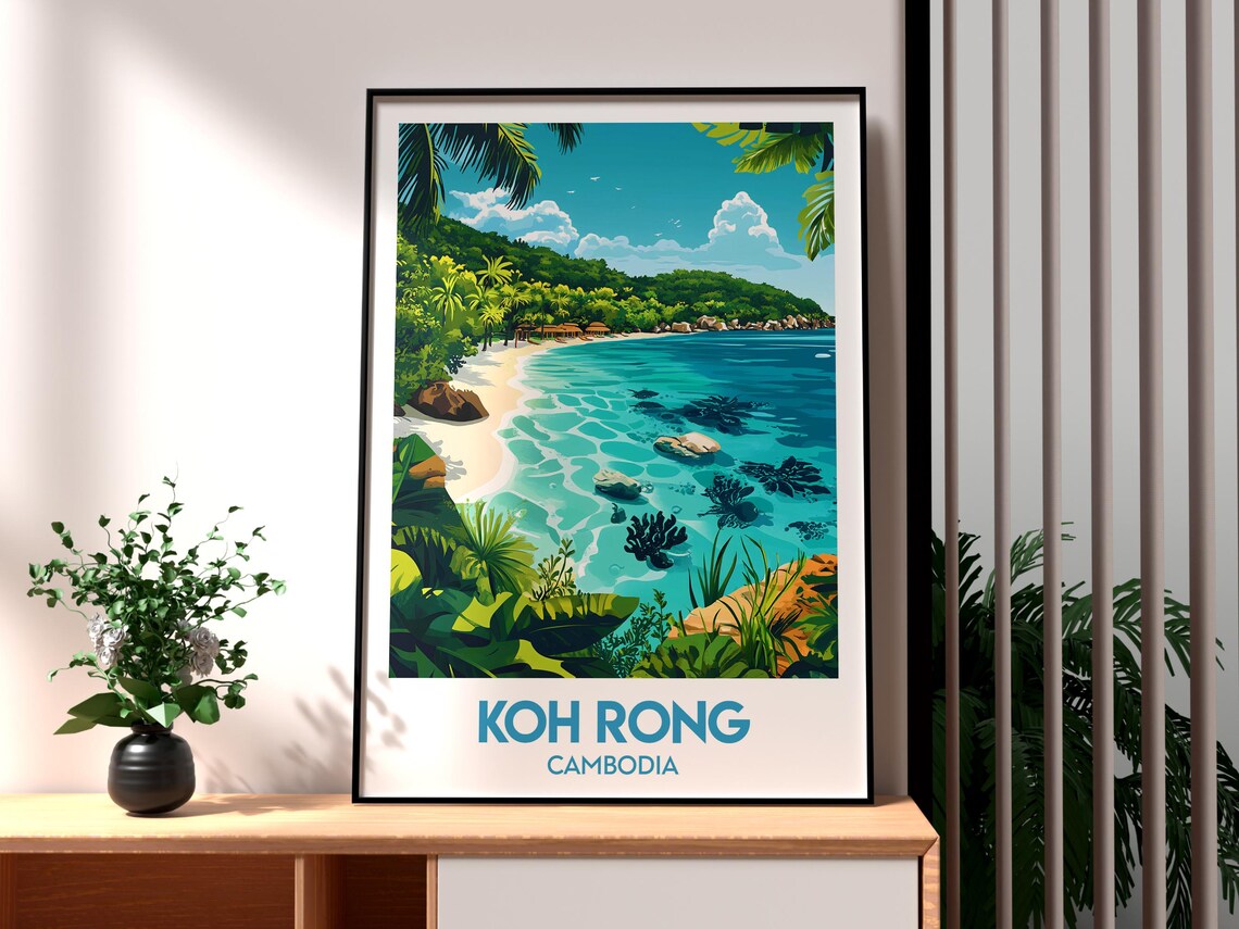 Koh Rong Cambodia Tropical Island Beach Turquoise Water Travel Poster