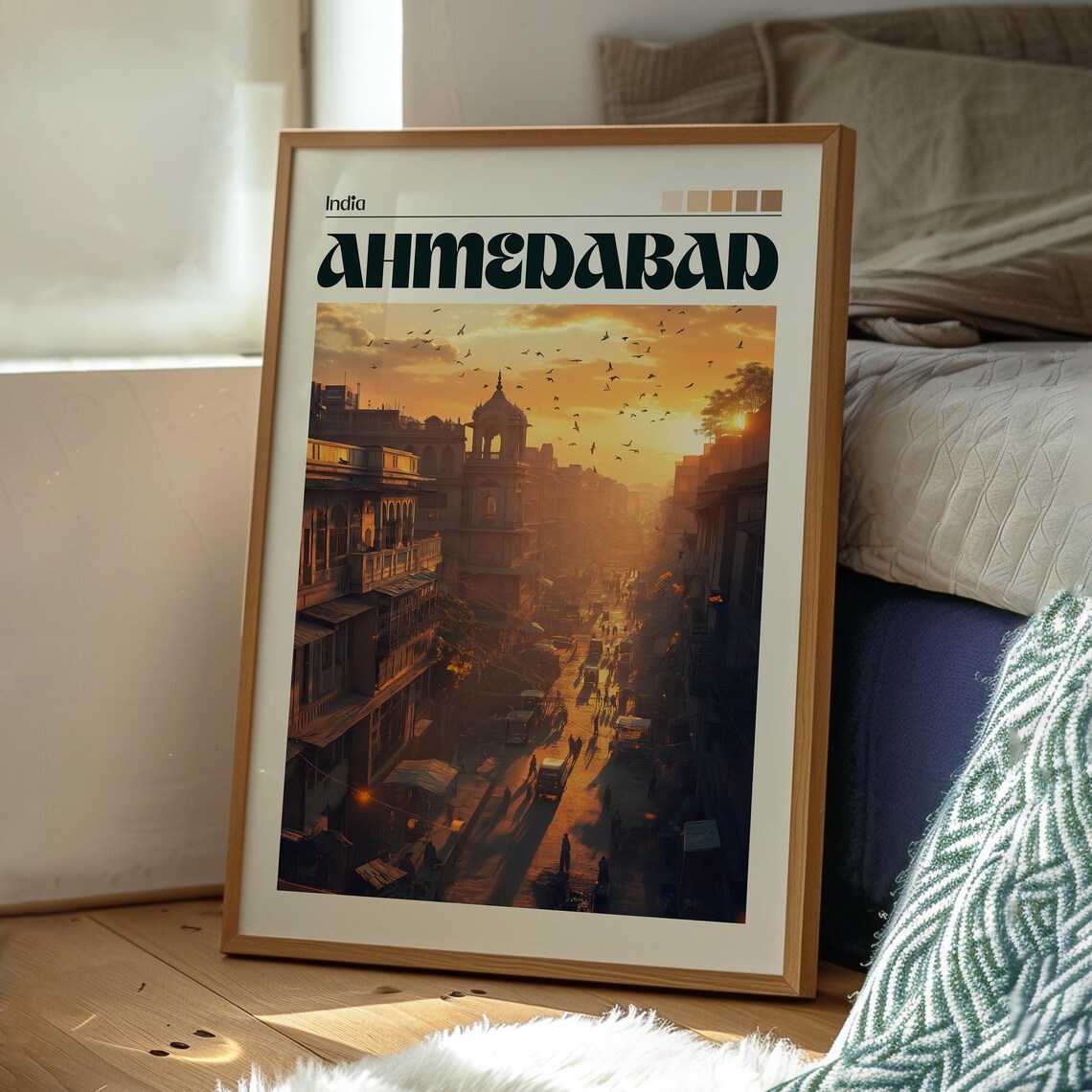 Ahmedabad India Old Town Sunset Street Scene Golden Hour Travel Poster - Image 3