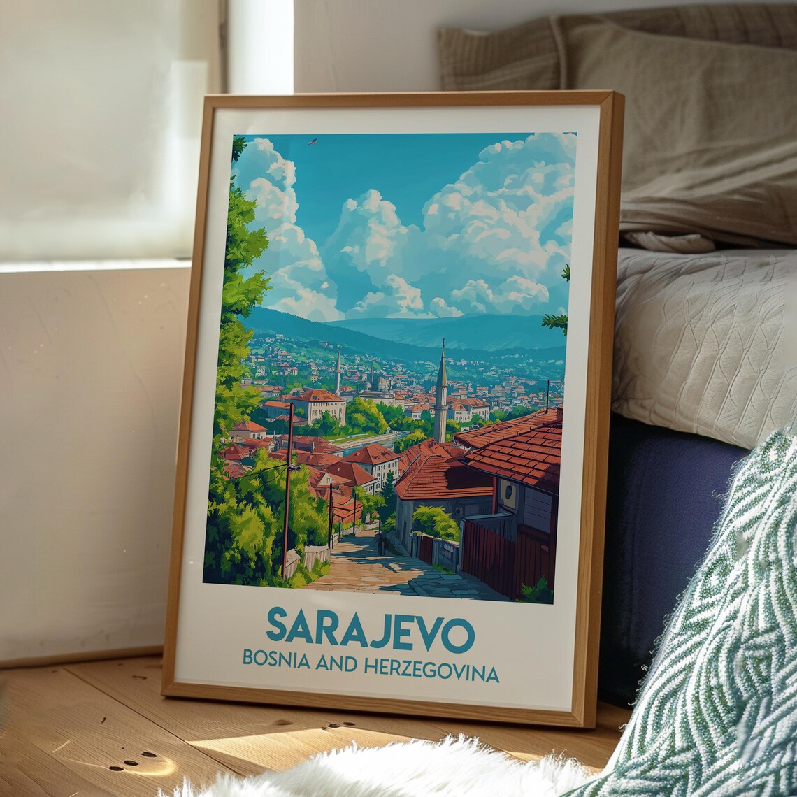 Sarajevo and Miljacka River Travel Poster - Image 3