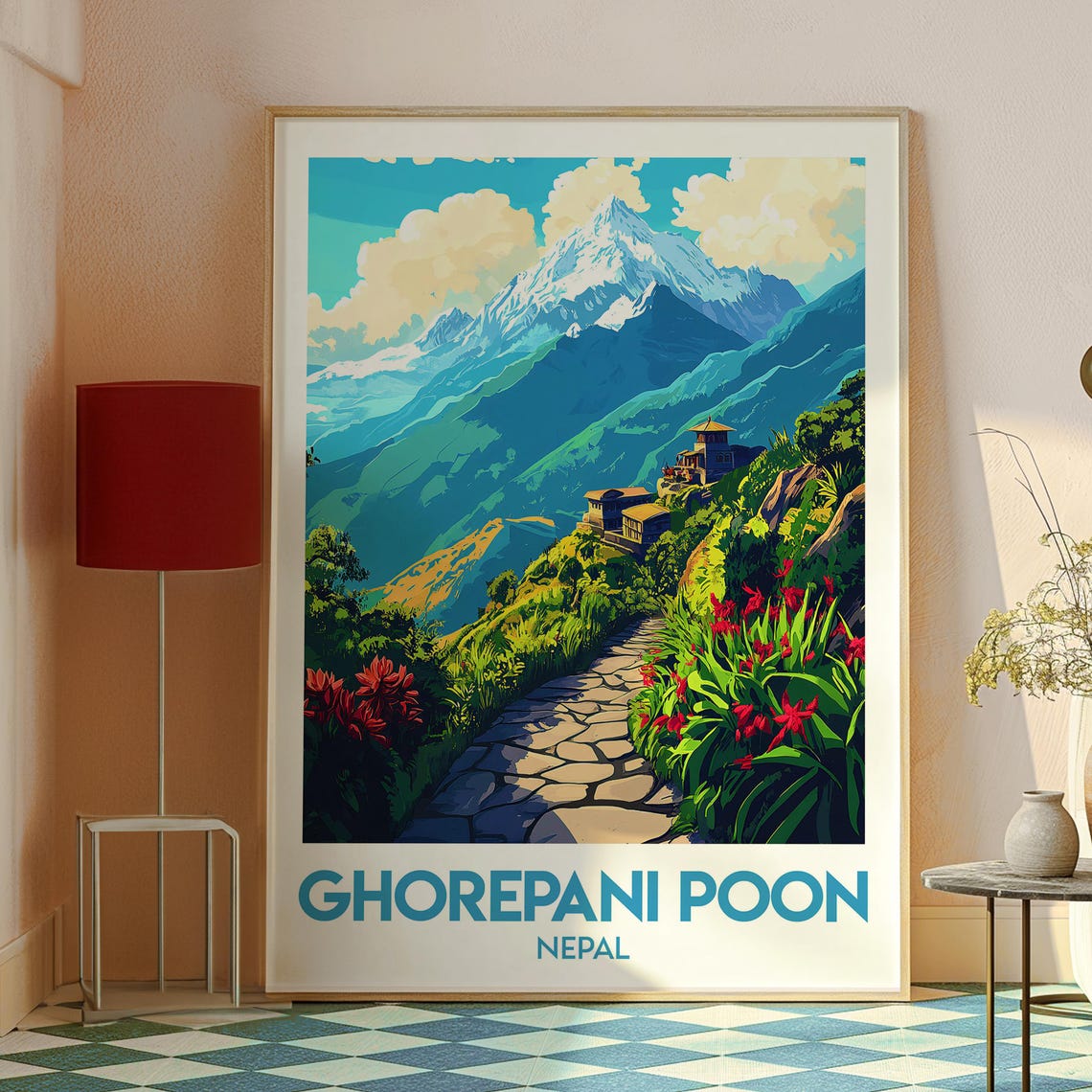 Ghorepani Poon Nepal Snow Peak Rhododendron Trekking Trail Poster - Image 2