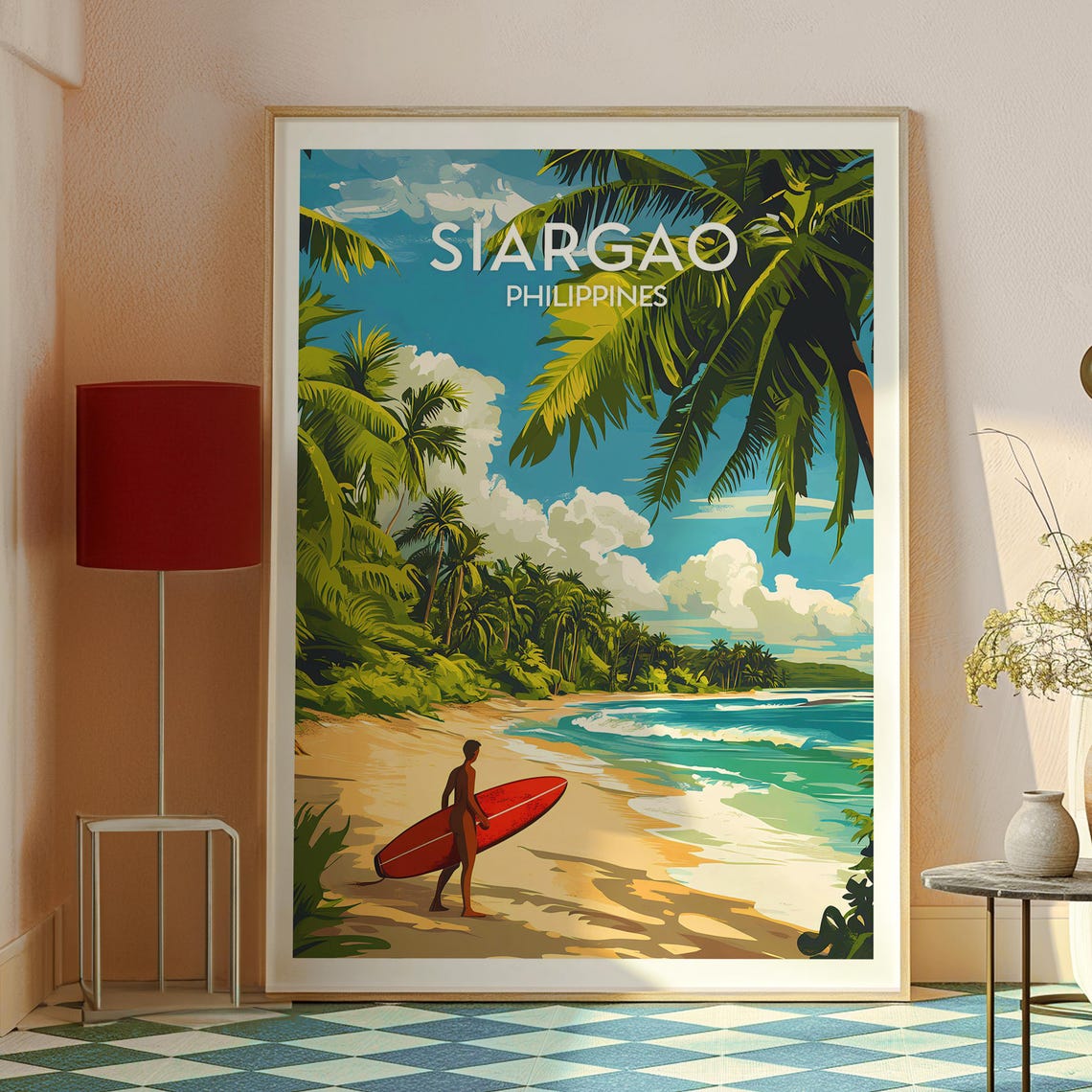 Siargao Philippines Surf Beach Palms Retro Travel Destination Poster - Image 2