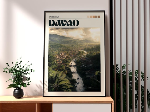 Davao Philippines River Valley Village Palm Trees Travel Poster