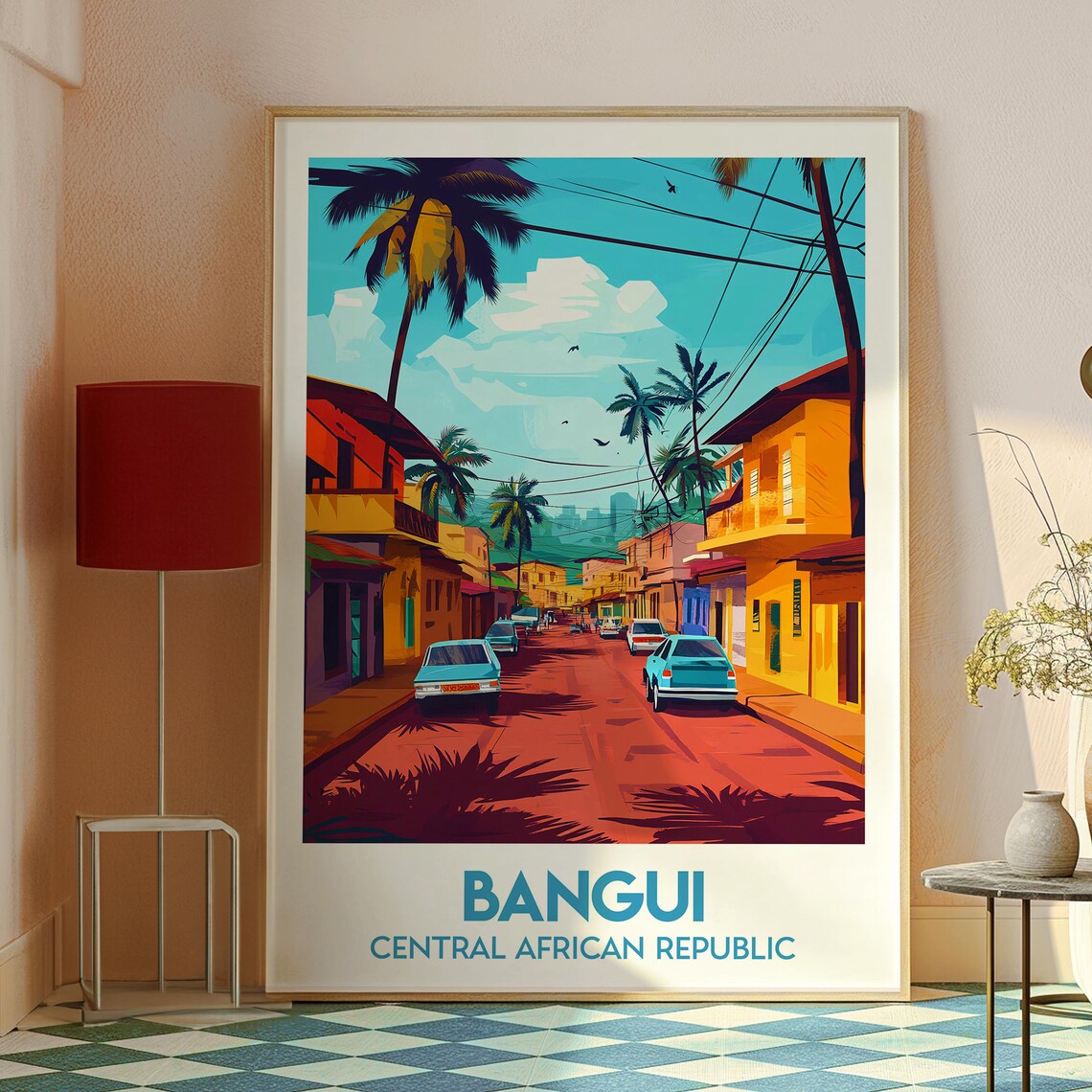 Bangui Central African Republic Palm Street Cars Travel Poster - Image 2