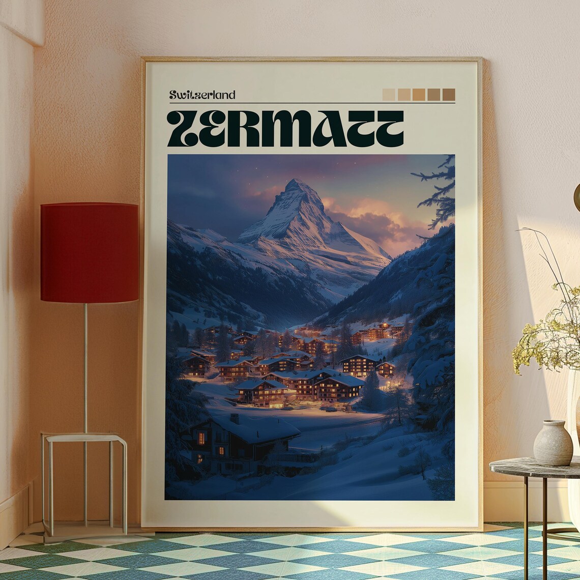 Zermatt Switzerland Matterhorn Night Snowy Village Alps Travel Poster - Image 2