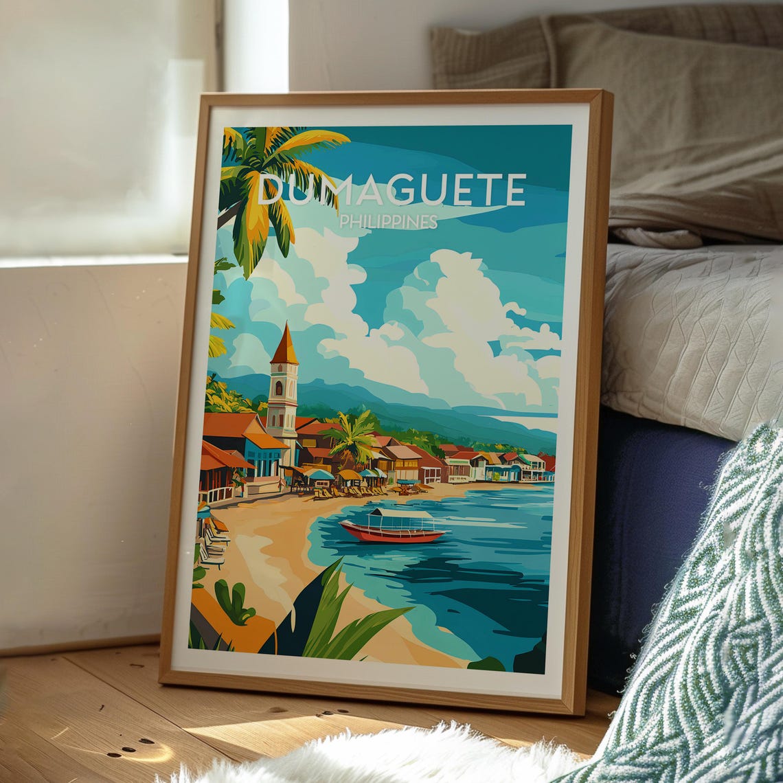 Dumaguete Philippines Beach Town Church Harbor Illustration Poster - Image 3