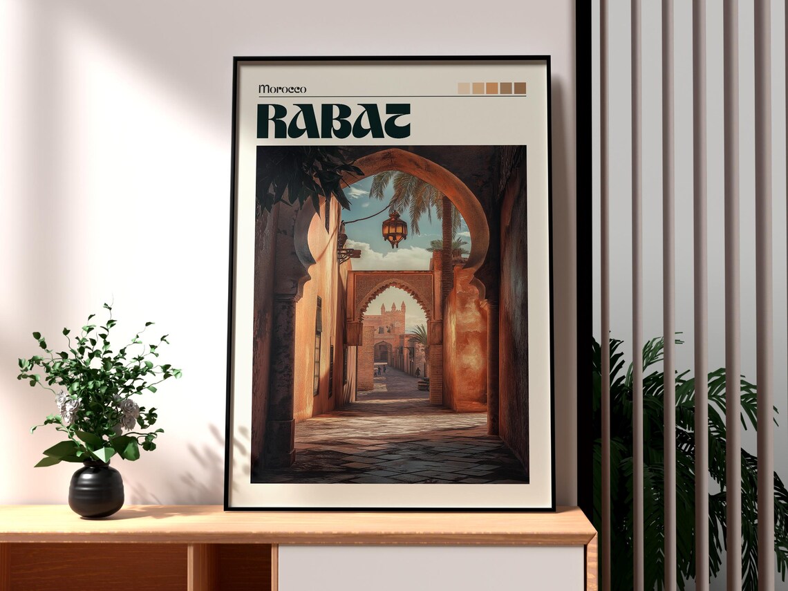 Rabat Morocco Moorish Arch Lantern Alley Retro Travel Poster