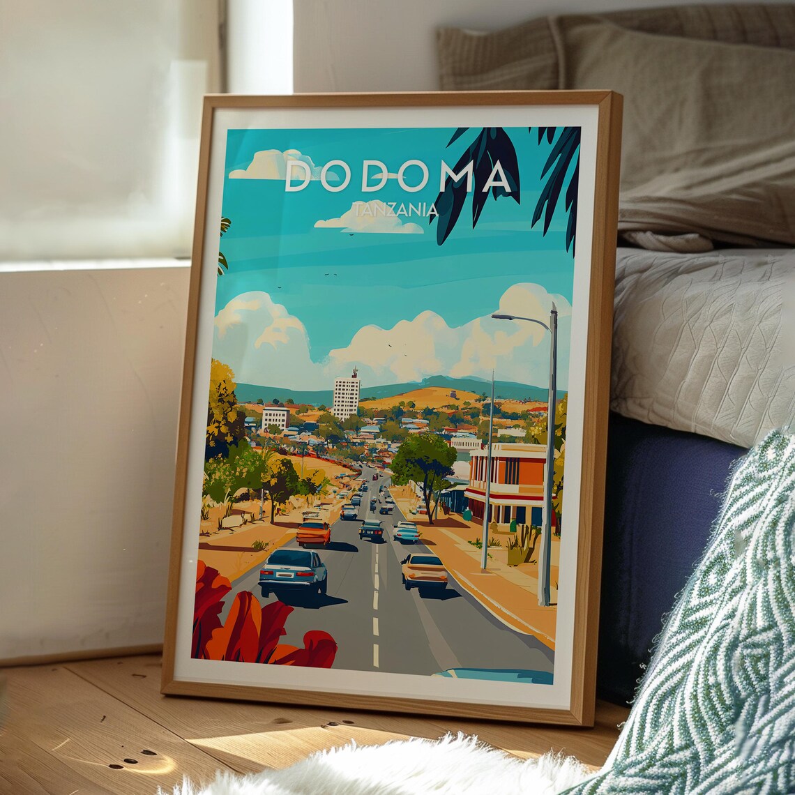 Dodoma Tanzania City Boulevard Cars Sunny Skyline Travel Poster - Image 3