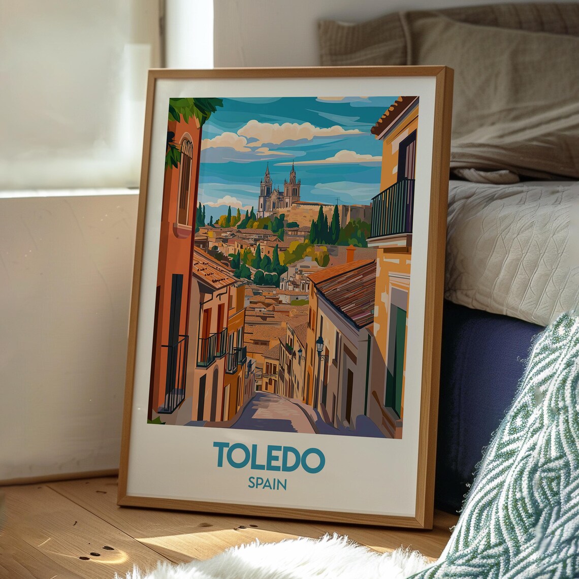 Toledo Spain Historic Old Town Cathedral Hill View Travel Poster