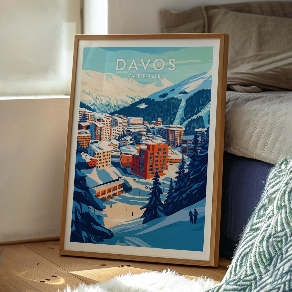 Davos Switzerland Alpine Ski Slopes Resort Town Travel Poster - Image 3
