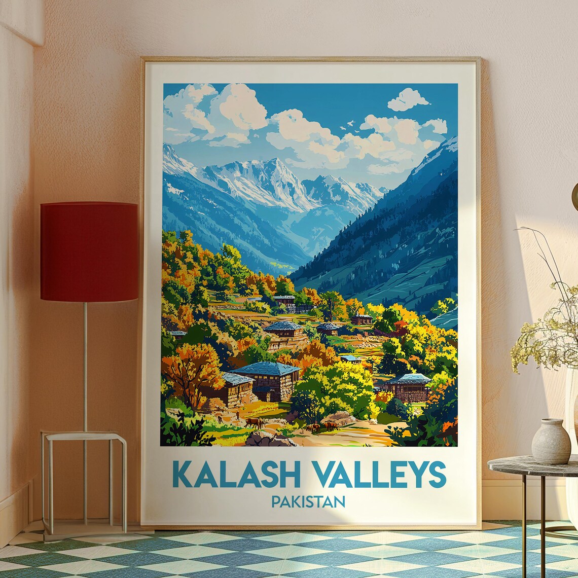 Kalash Valleys Pakistan Autumn Village Wooden Houses Travel Poster - Image 2