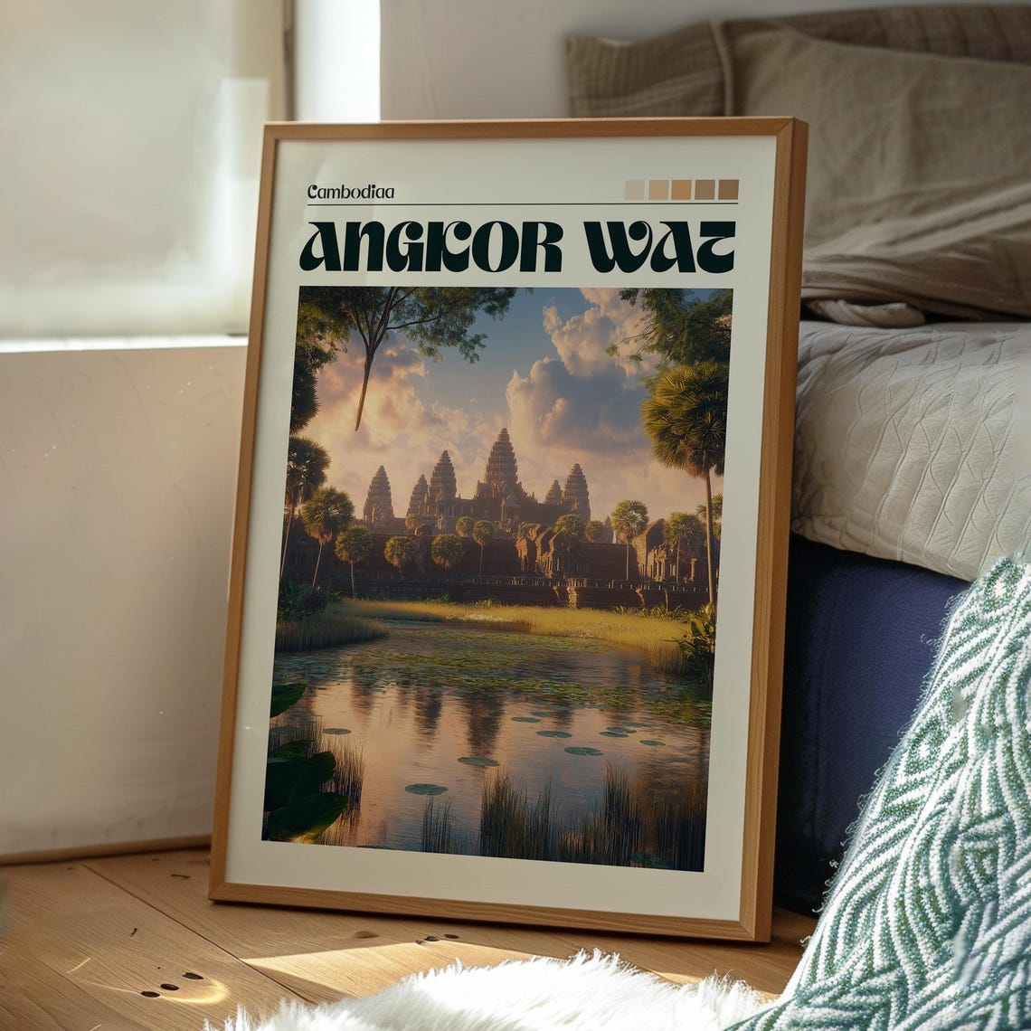 Angkor Wat Cambodia Sunset Temple Reflection Vintage Travel Poster - Image 3