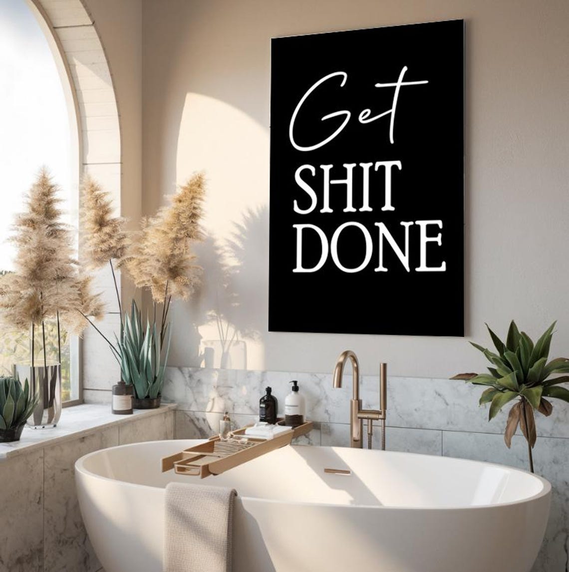 Get Shit Done Motivational Quote Minimalist Black And White Poster - Image 3
