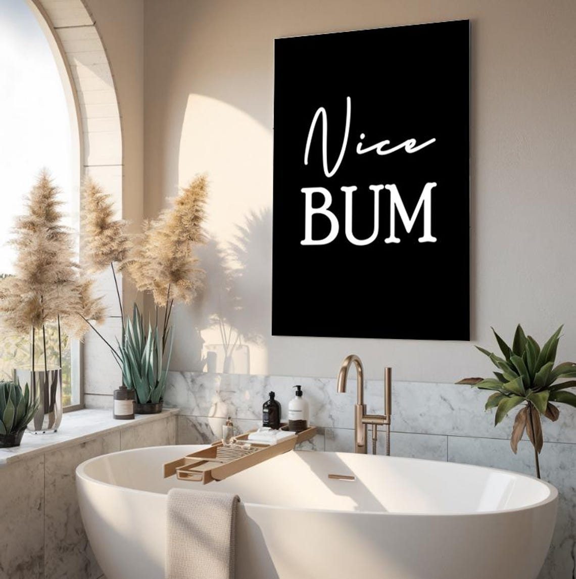 Nice Bum Funny Bathroom Quote Minimalist Black And White Poster - Image 3