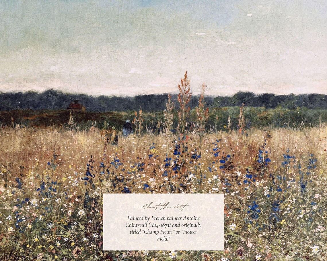Antique Flower Field, Vintage Floral Landscape Art Print - Image 2