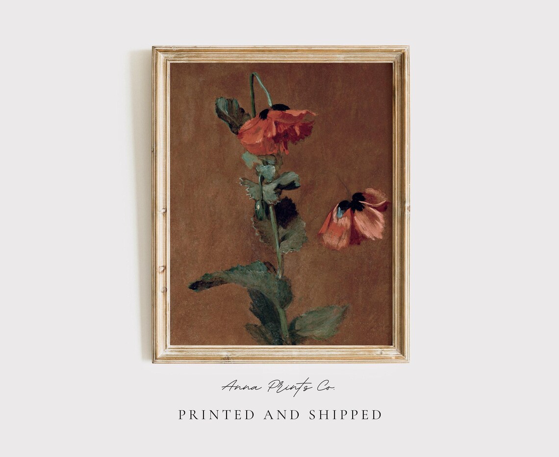 Poppy Flower Painting, Cottage Farmhouse Art Print