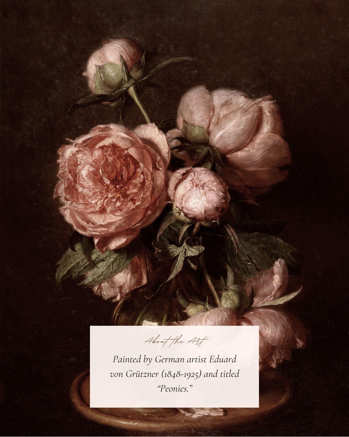 Still Life With Peonies Vintage Floral Art Print - Image 2
