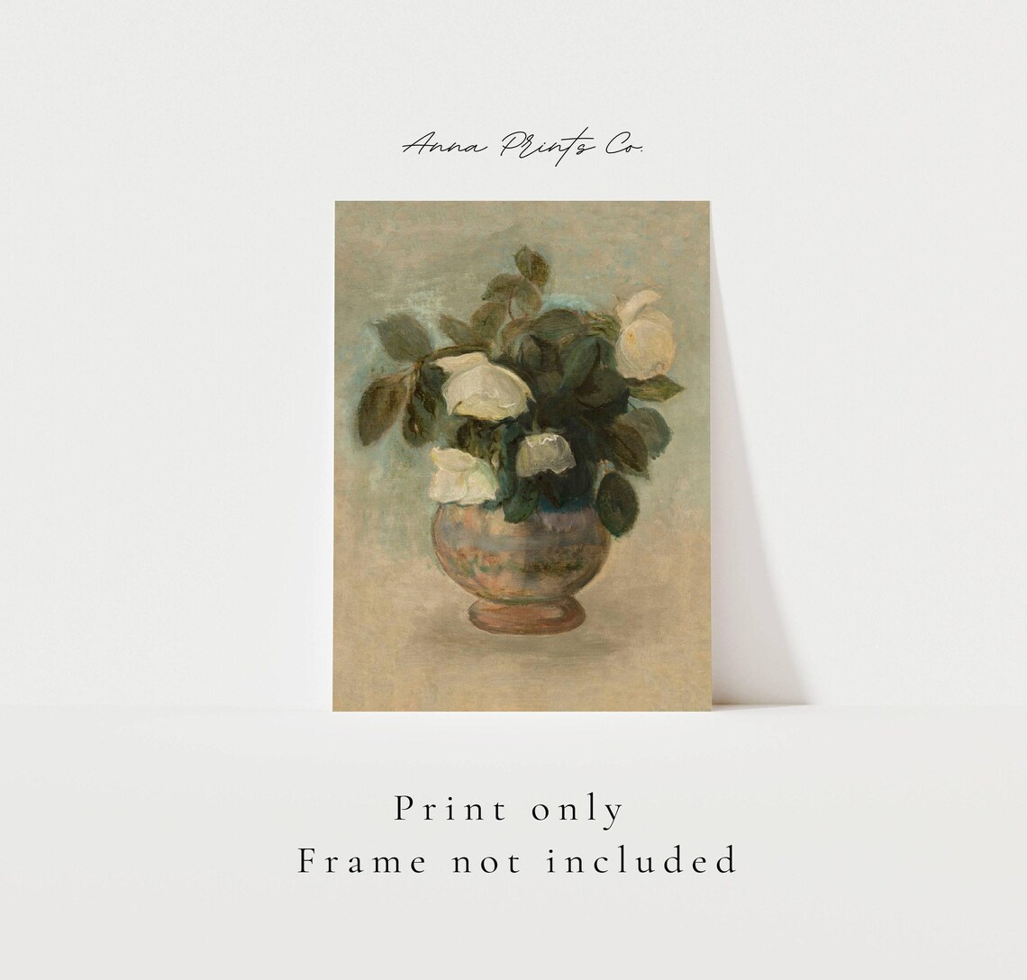 White Roses Still Life, Vintage Neutral Art Print - Image 3