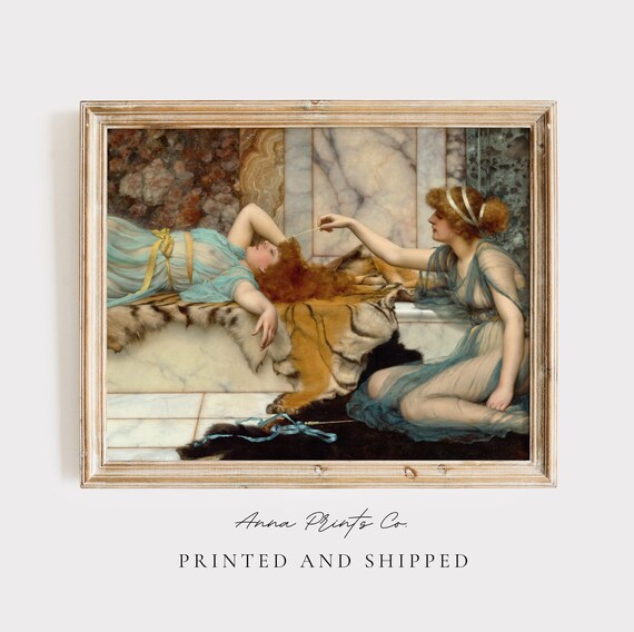 Classical Women Repose Vintage Painting Print Antique Reclining Scene Art