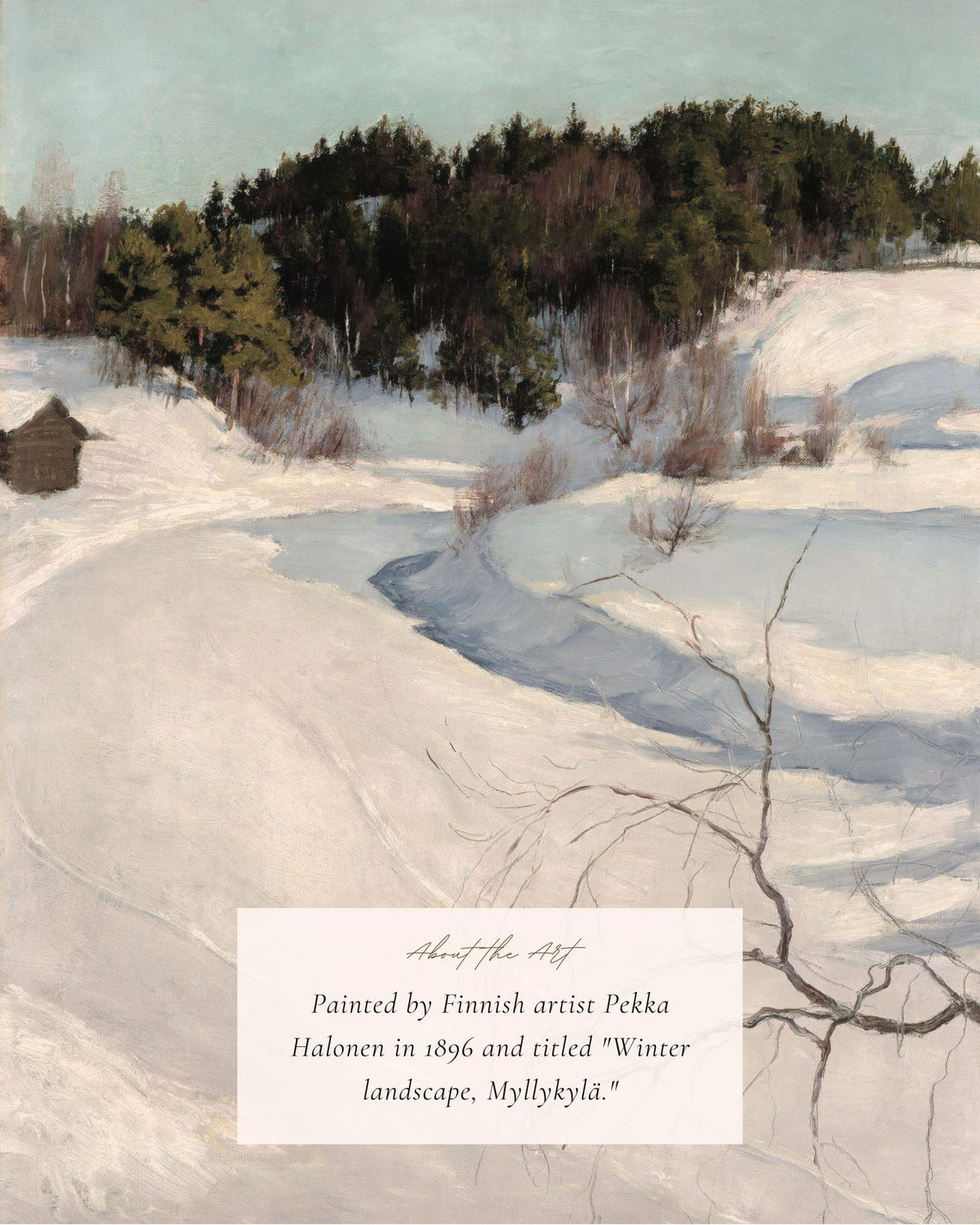 Snowy Hillside Winter Forest With Cabin Antique Landscape Art Print - Image 2