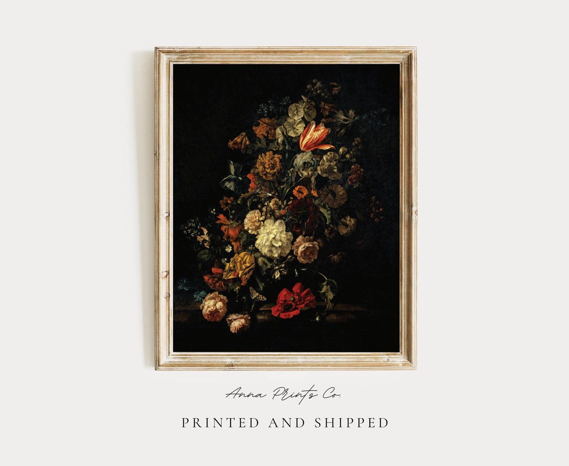 Baroque Moody Floral Still Life Painting Dark Academia Flower Print