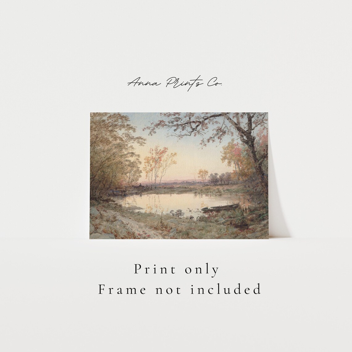 Antique Pond in Autumn Landscape, Vintage Art Print - Image 3