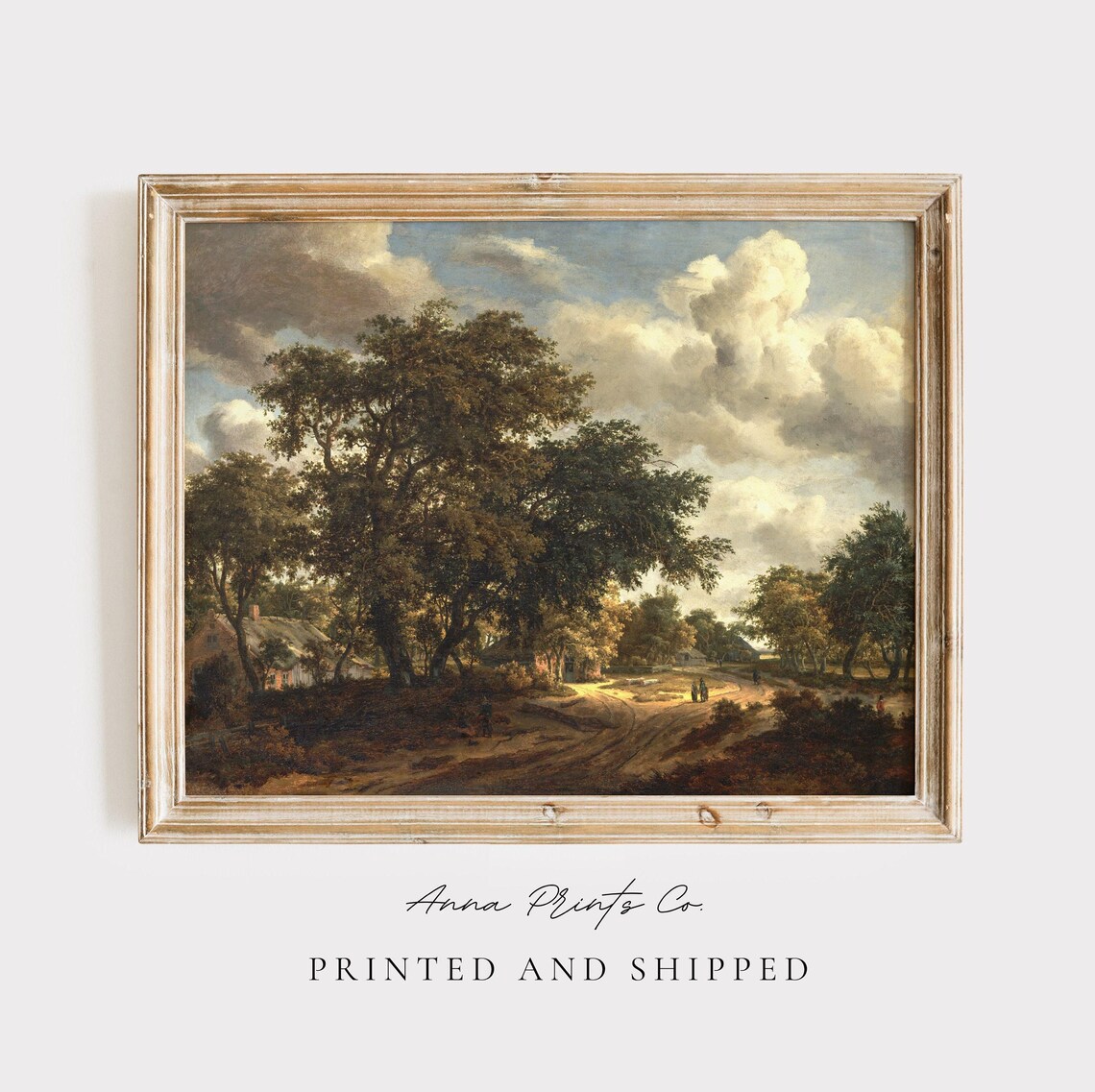 Antique Countryside Scene Art Print, Farmhouse Decor