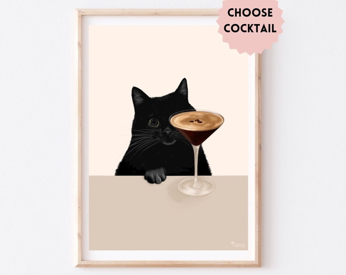 Cocktail Cat - Retro Travel Poster