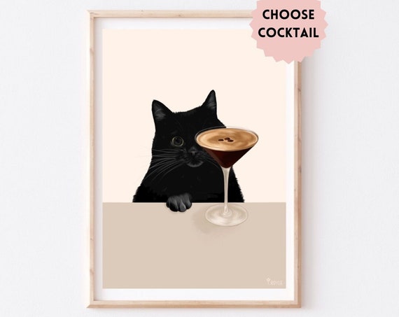 Cocktail Cat - Retro Travel Poster
