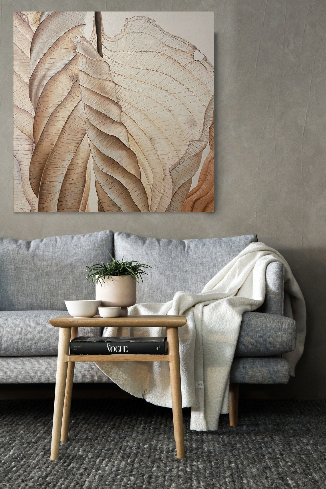 Dried Beige Leaves Curled Macro Neutral Texture Realistic Oil Wall Art - Image 2