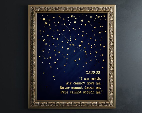 Taurus Zodiac Constellation Gold Foil Starry Night Astrology Wall Art