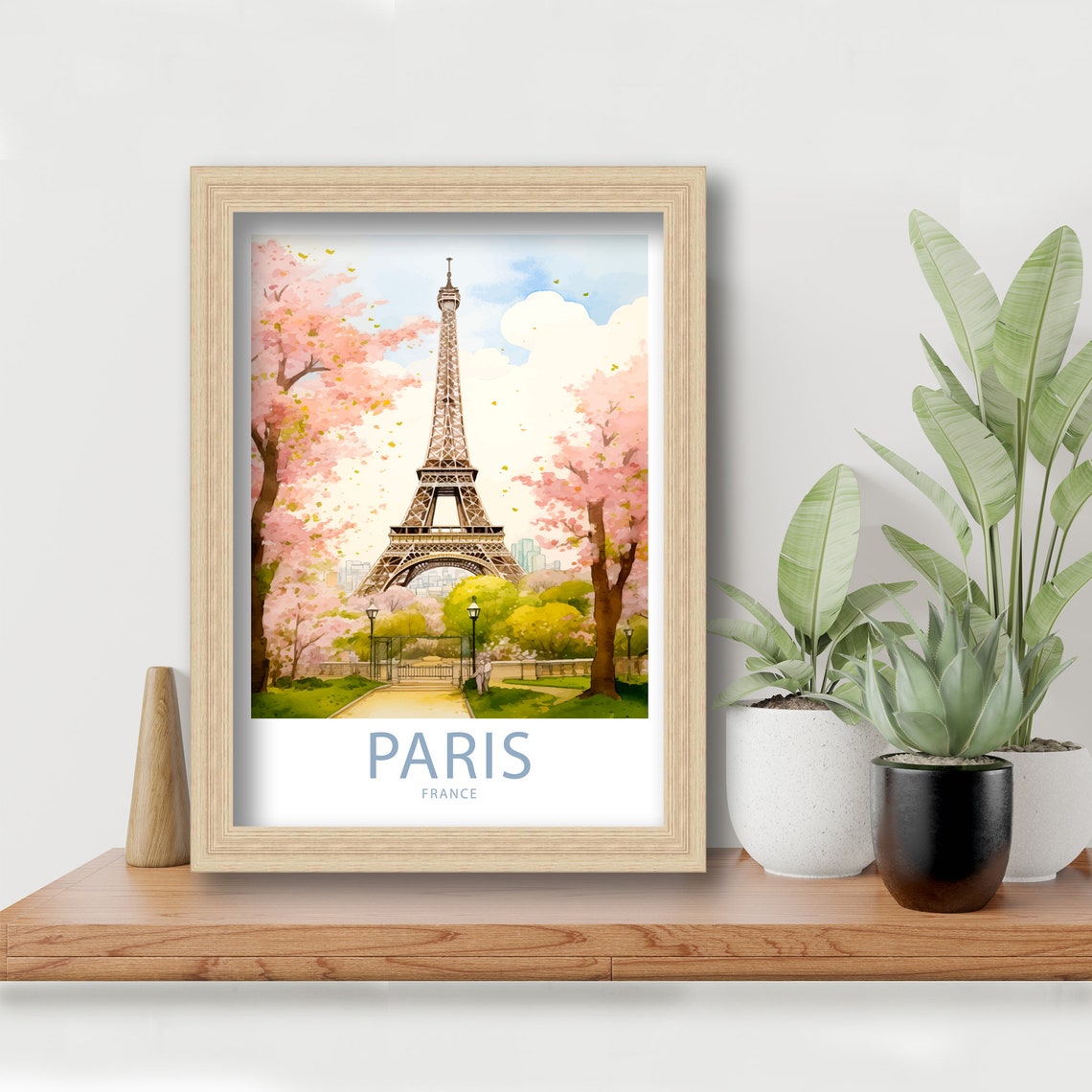 Paris France Eiffel Tower Cherry Blossom Park Illustrated Poster - Image 6