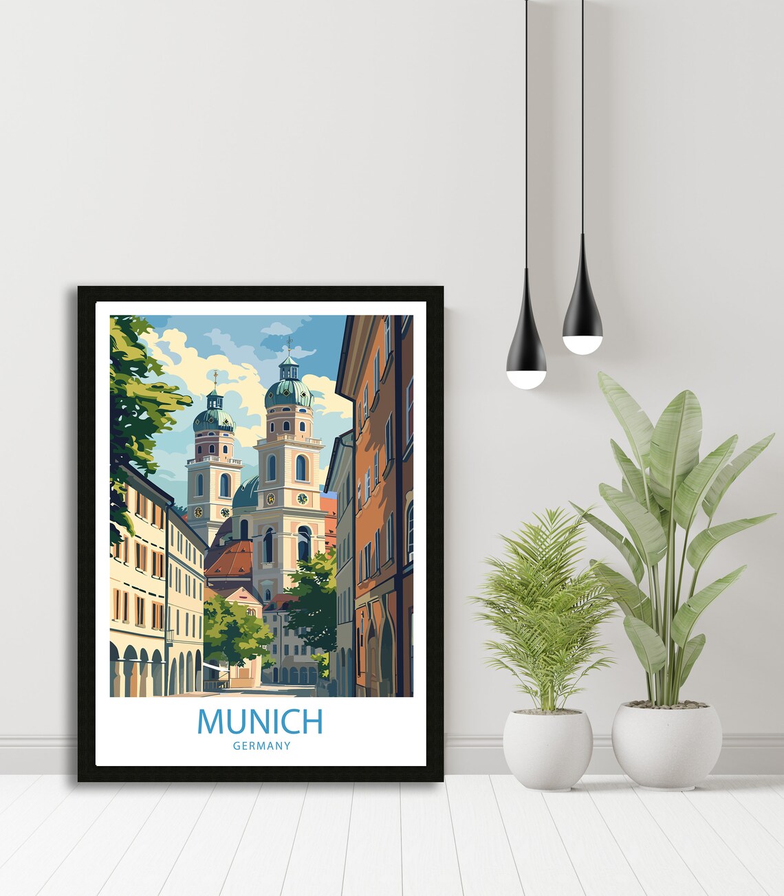 Munich Germany Historic Old Town Street with Church Domes Poster - Image 3
